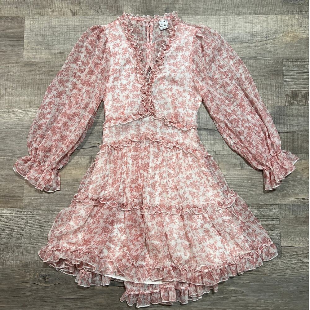 Angel Biba Australia Ruffle Pink Floral Size XS Dress Coquette Cottage Fairy